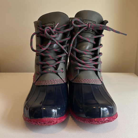 G.H. Bass & Co Thermal Lined Gray Pink Blue Duck Boots Size 8 - Picture 2 of 7